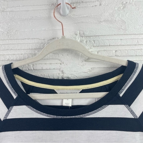 Christopher & Banks NWT Striped Crew T-Shirt 3/4 Sleeves Navy W/ Ombre Yellow M - Picture 2 of 14